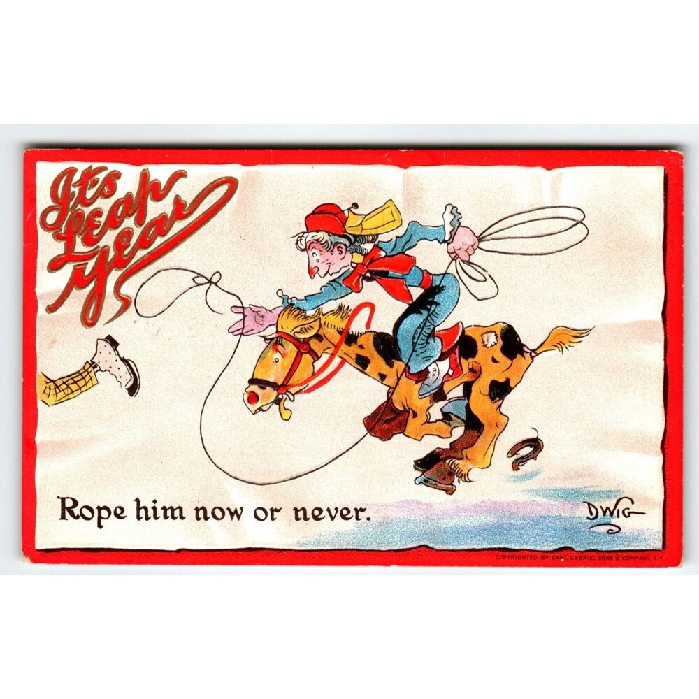 It's Leap New Year Postcard Dwig Goofy Women On Horse Embossed 1912 Gabriel 401